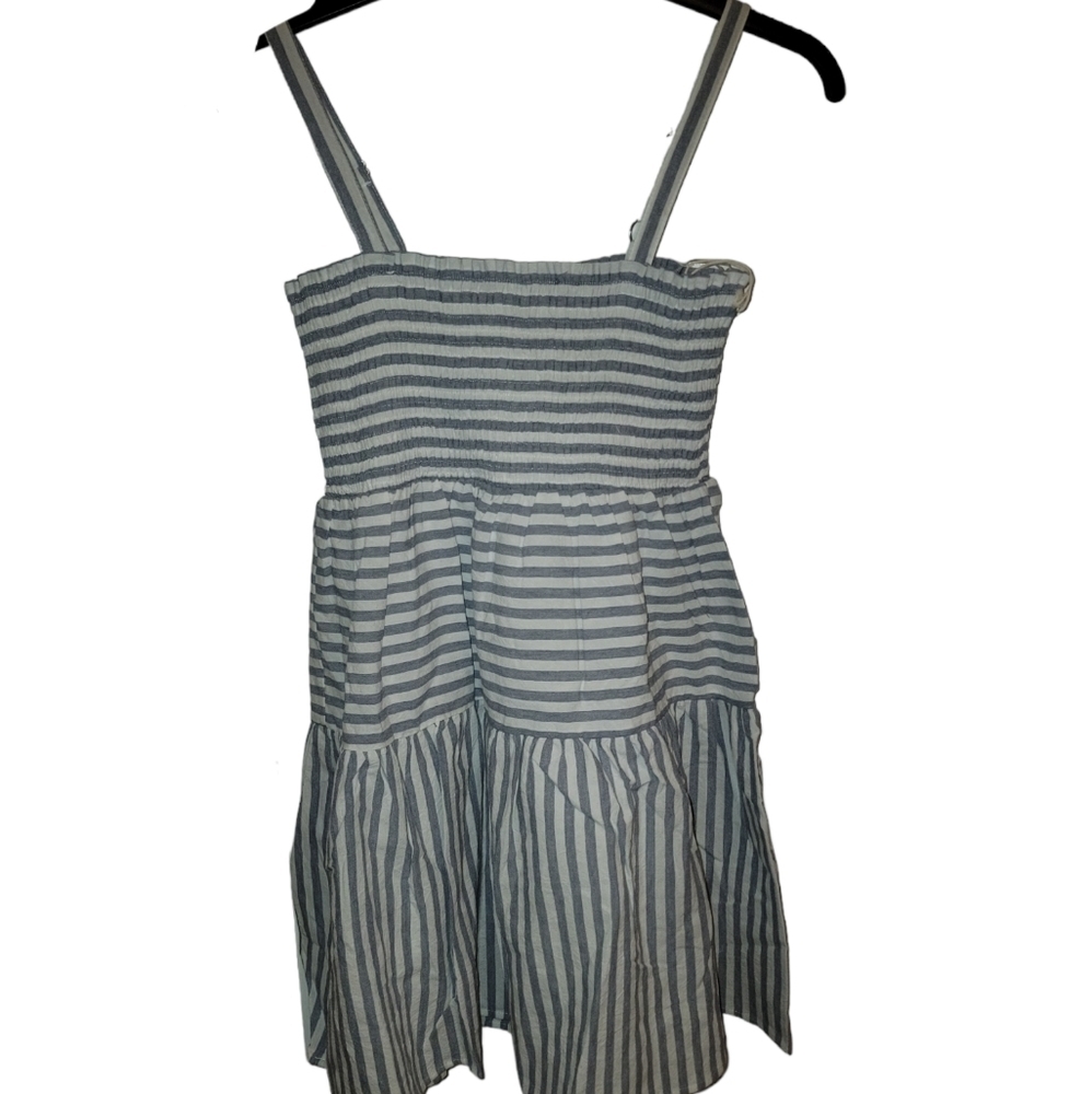 Urban Outfitters Striped Smocked Mini Dress in White and Navy